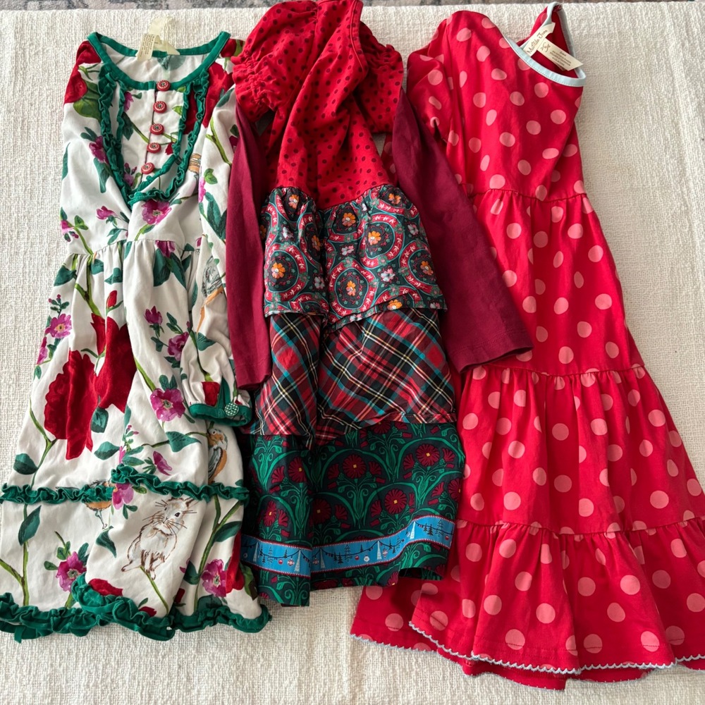Matilda Jane Girls Dress Lot of 3 Size 6 Floral Polka Dot Plaid Tiered Ruffle